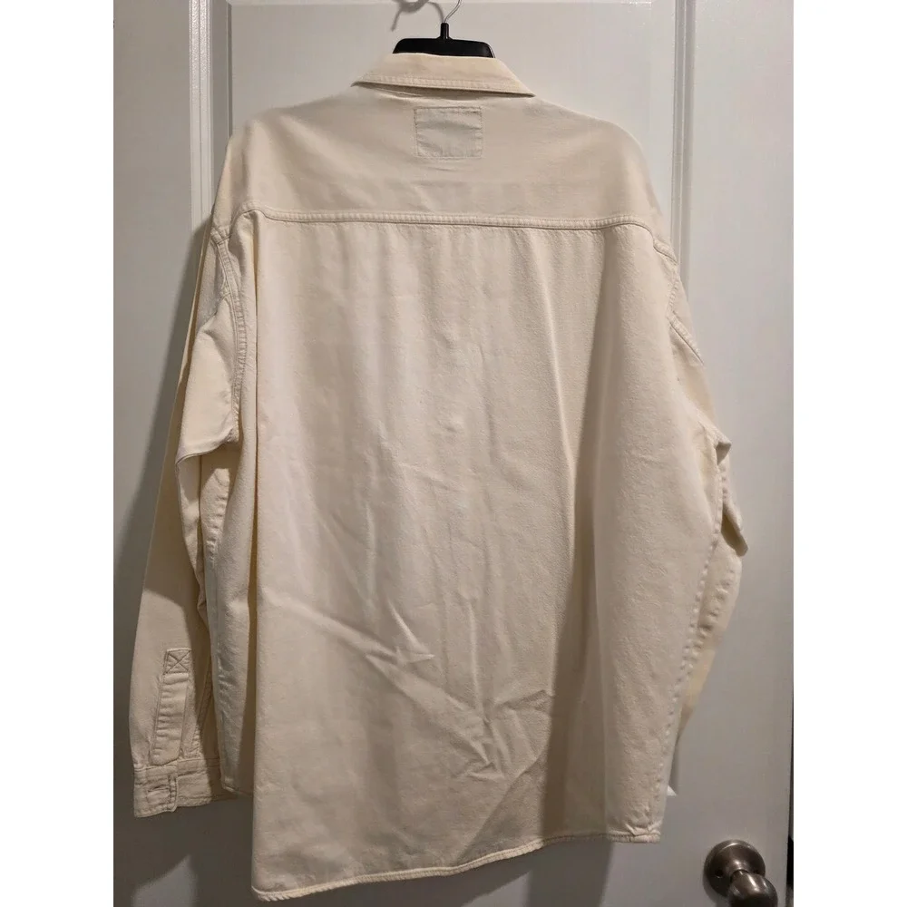 Men szXL Vintage 80s 90s Levis Red Tab Cream Denim Button Down Shirt 100% Cotton